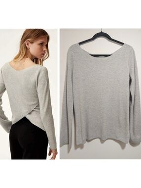 Aritzia Babaton | Kitano Back-Overlap Ribbed Sweater In Heather Grey